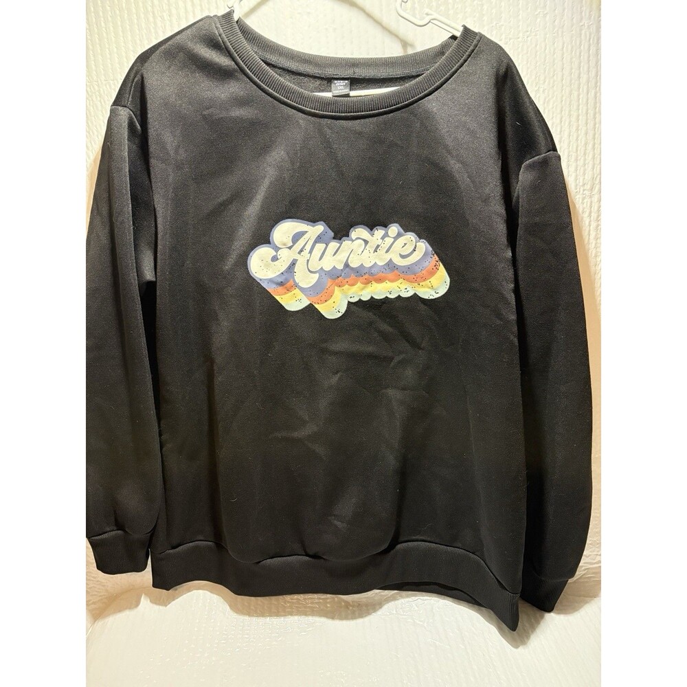 Shein “Auntie” Black Pullover Sweatshirt Crew Neck Long Sleeve Women’s Size XL